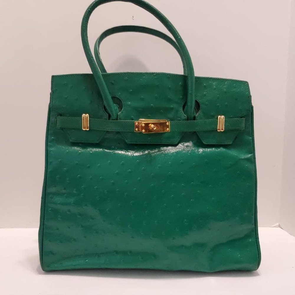 Green Ostrich Leather Tote